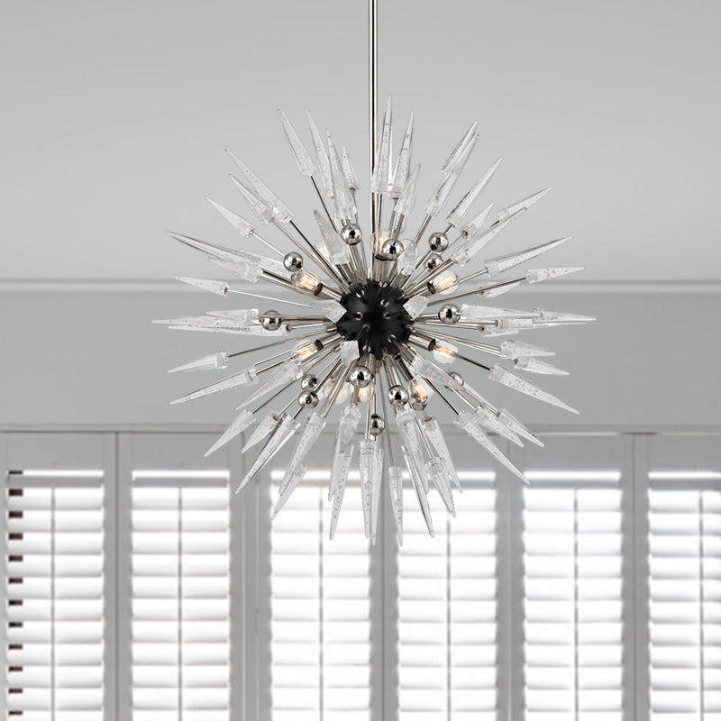 Clear Crystal Starburst Chandelier Lighting Modern 9 Lights Silver - Rebooters