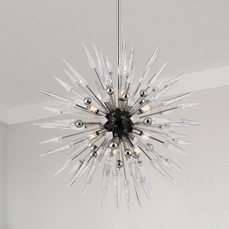 Clear Crystal Starburst Chandelier Lighting Modern 9 Lights Silver - Rebooters