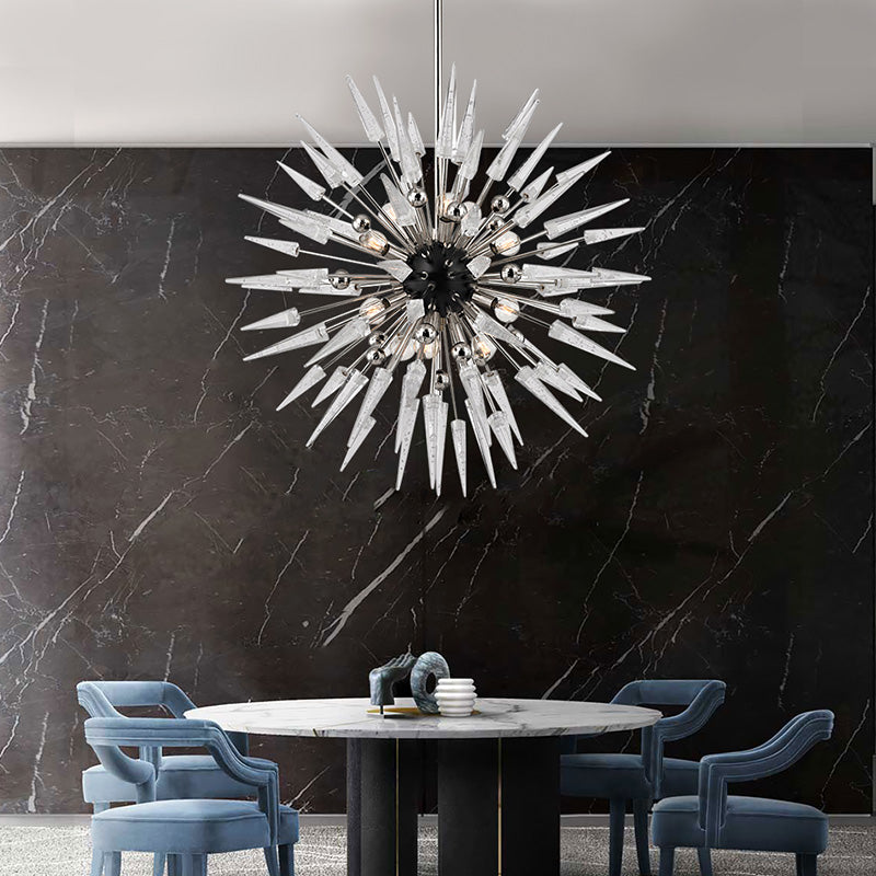 Clear Crystal Starburst Chandelier Lighting Modern 9 Lights Silver - Rebooters