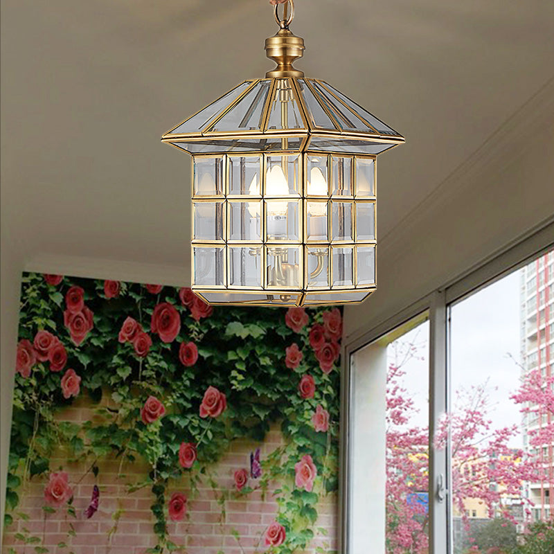 10 Inch 12 Inch W Lantern Clear Glass Chandelier Light Colonial 3 Bulbs Yard Pendant Lamp - Rebooters