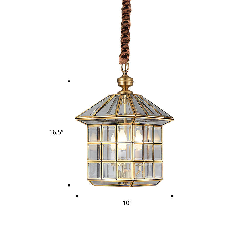 10 Inch 12 Inch W Lantern Clear Glass Chandelier Light Colonial 3 Bulbs Yard Pendant Lamp - Rebooters