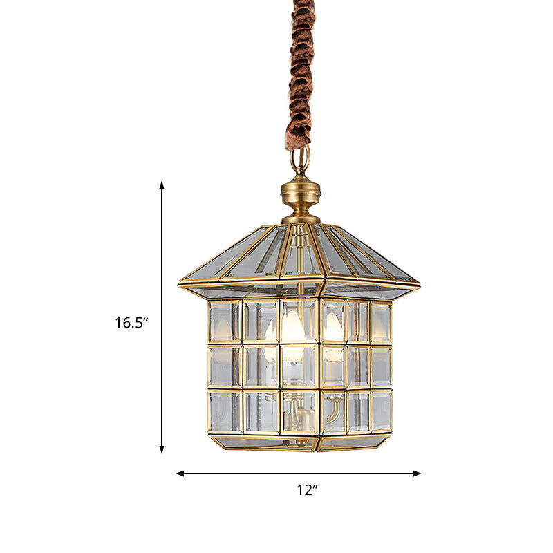 10 Inch 12 Inch W Lantern Clear Glass Chandelier Light Colonial 3 Bulbs Yard Pendant Lamp - Rebooters