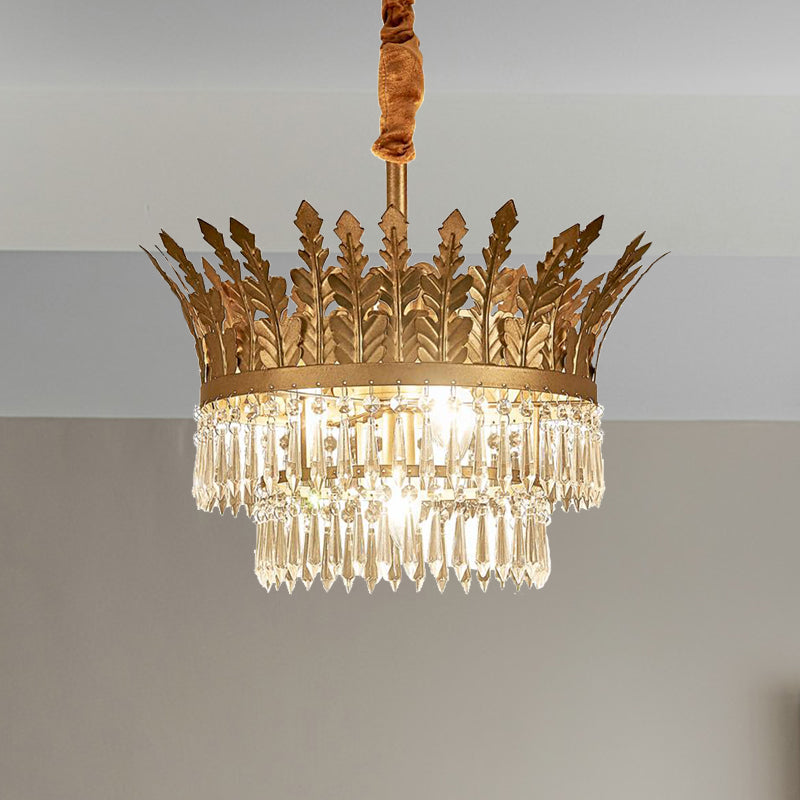 K9 Crystal 2-Tier Hanging Chandelier Gold Antique Bronze Lamp - Rebooters