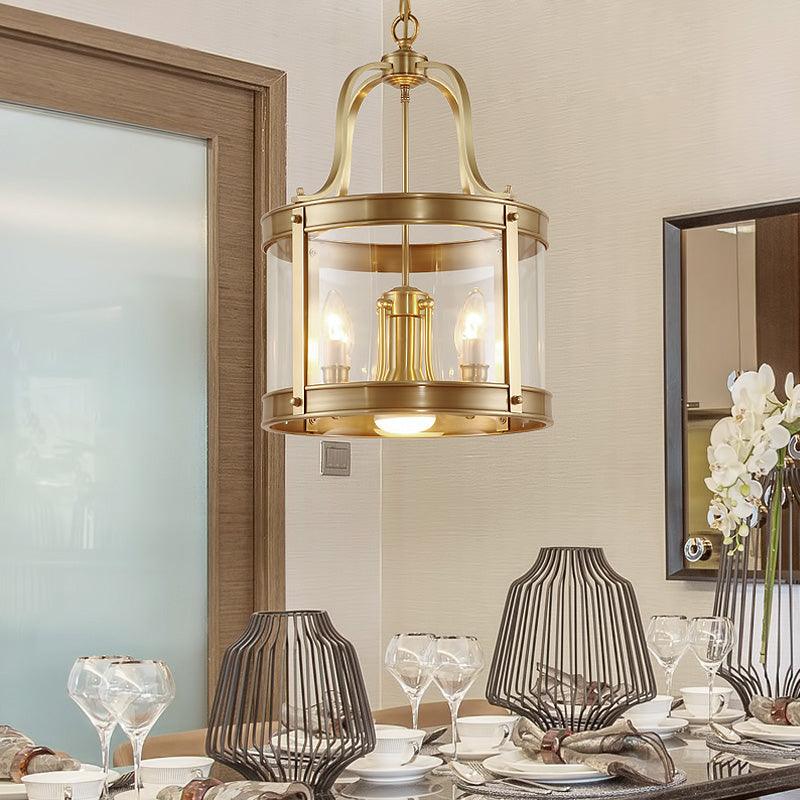 5 Lights Chandelier Pendant Light Colonial Drum Clear Glass - Rebooters