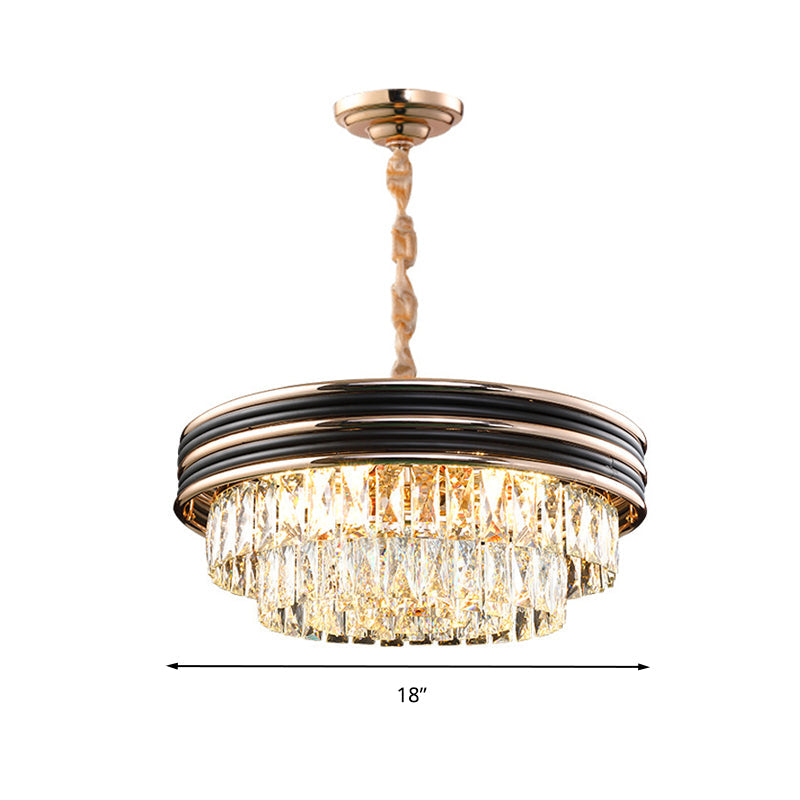 3-Tier Round Chandelier Light Modernism Crystal Block 21.5" Wide Black Pendant - Rebooters