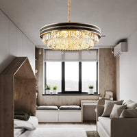 3-Tier Round Chandelier Light Modernism Crystal Block 21.5" Wide Black Pendant - Rebooters