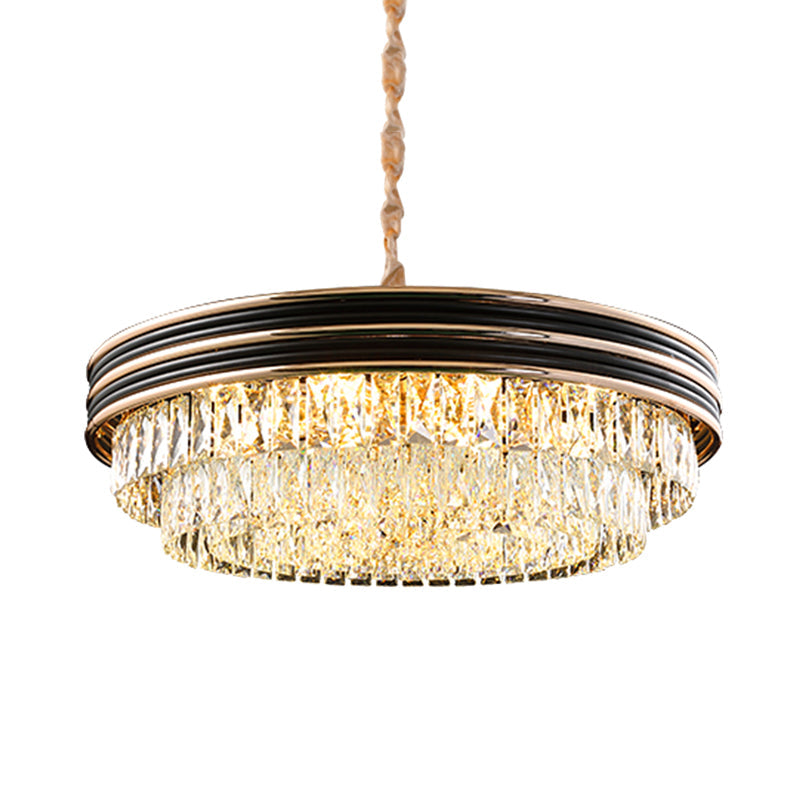 3-Tier Round Chandelier Light Modernism Crystal Block 21.5" Wide Black Pendant - Rebooters