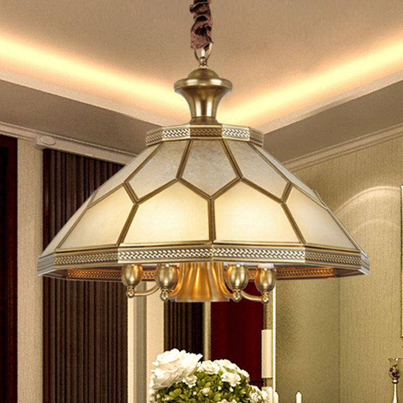 3/7 Lights Chandelier Pendant Light Colonial Conical Ivory Glass Suspension Lamp in Gold for Restaurant 20.5 Inch W - Rebooters
