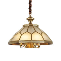 3/7 Lights Chandelier Pendant Light Colonial Conical Ivory Glass Suspension Lamp in Gold for Restaurant 20.5 Inch W - Rebooters