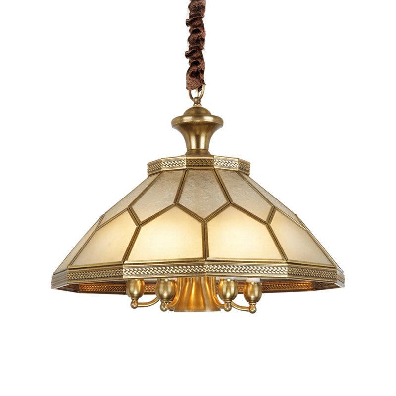 3/7 Lights Chandelier Pendant Light Colonial Conical Ivory Glass Suspension Lamp in Gold for Restaurant 20.5 Inch W - Rebooters