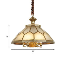 3/7 Lights Chandelier Pendant Light Colonial Conical Ivory Glass Suspension Lamp in Gold for Restaurant 20.5 Inch W - Rebooters