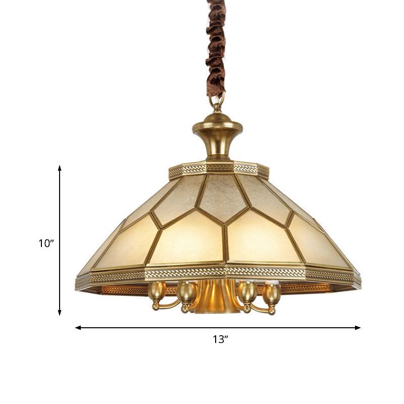 3/7 Lights Chandelier Pendant Light Colonial Conical Ivory Glass Suspension Lamp in Gold for Restaurant 20.5 Inch W - Rebooters