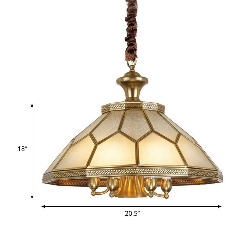 3/7 Lights Chandelier Pendant Light Colonial Conical Ivory Glass Suspension Lamp in Gold for Restaurant 20.5 Inch W - Rebooters