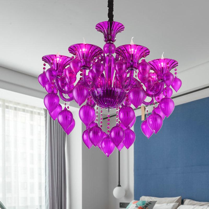Candelabra Crystal Drop Ceiling Light Traditional 6 Heads Chandelier in Blue Purple Red Crystal - Rebooters