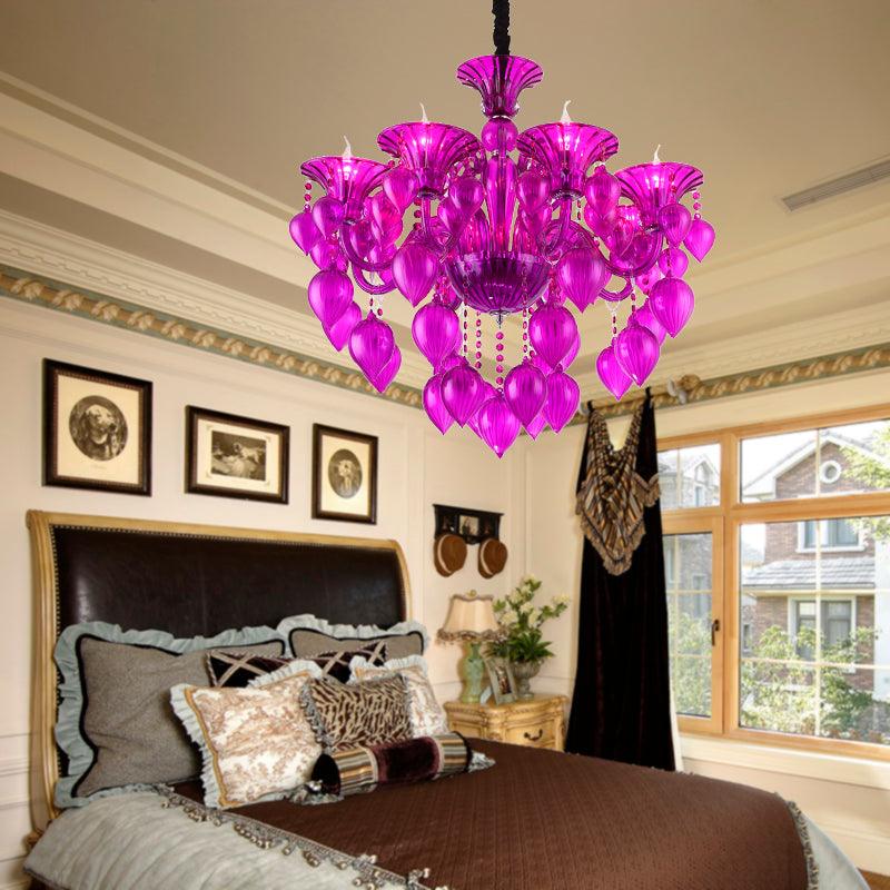 Candelabra Crystal Drop Ceiling Light Traditional 6 Heads Chandelier in Blue Purple Red Crystal - Rebooters