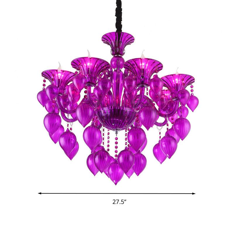 Candelabra Crystal Drop Ceiling Light Traditional 6 Heads Chandelier in Blue Purple Red Crystal - Rebooters