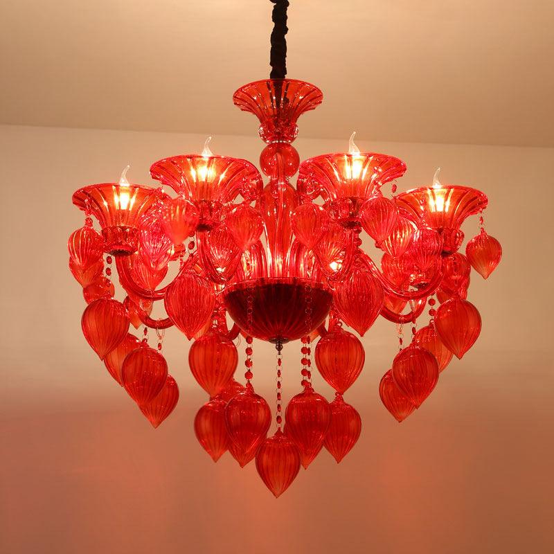 Candelabra Crystal Drop Ceiling Light Traditional 6 Heads Chandelier in Blue Purple Red Crystal - Rebooters