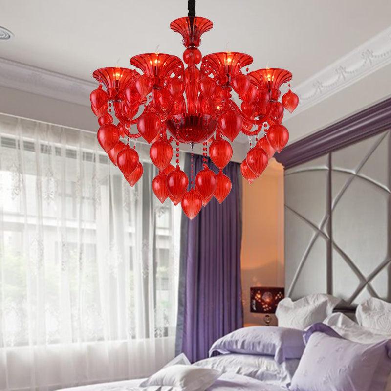 Candelabra Crystal Drop Ceiling Light Traditional 6 Heads Chandelier in Blue Purple Red Crystal - Rebooters