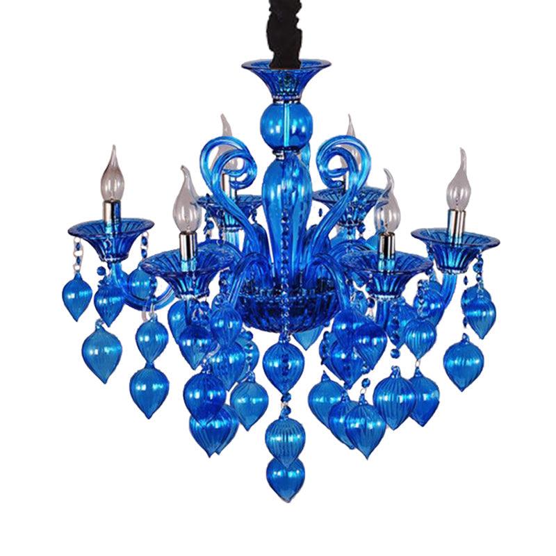Candelabra Crystal Drop Ceiling Light Traditional 6 Heads Chandelier in Blue Purple Red Crystal - Rebooters