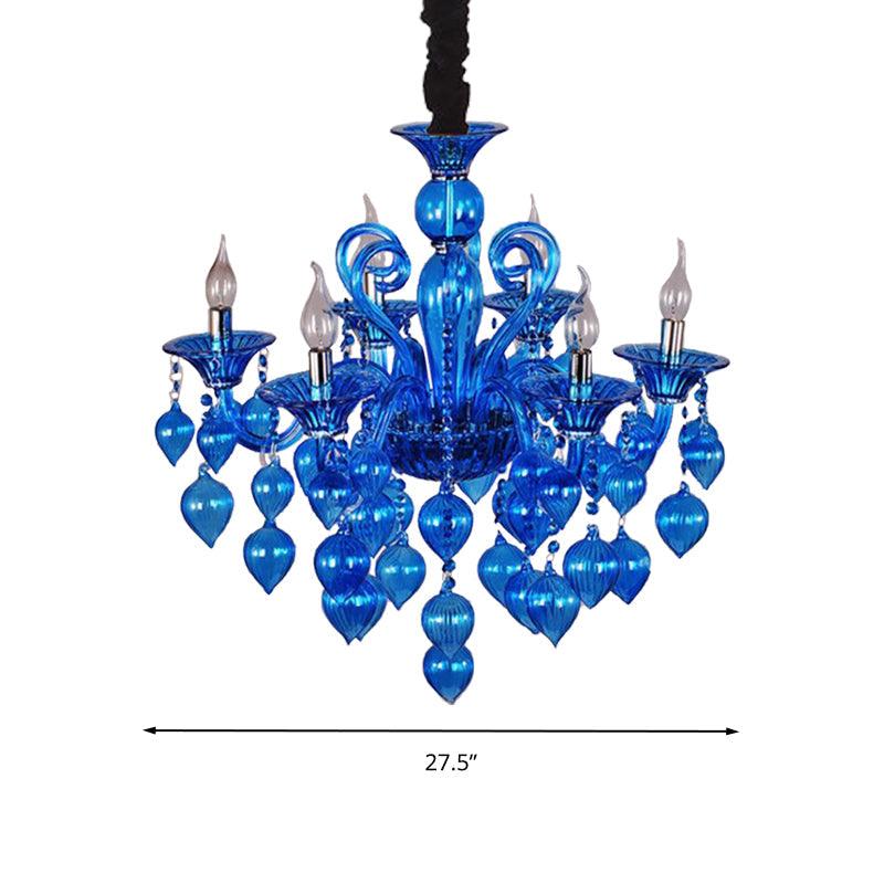 Candelabra Crystal Drop Ceiling Light Traditional 6 Heads Chandelier in Blue Purple Red Crystal - Rebooters