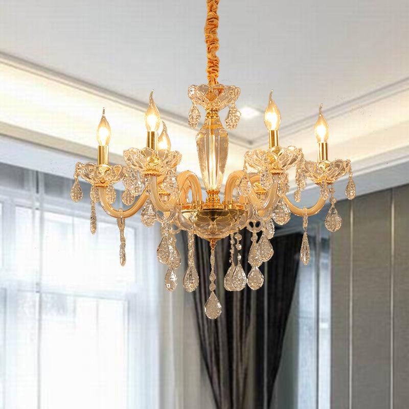 Beige Candle Style Hanging Ceiling Light Modern Crystal Drop Chandelier - Rebooters