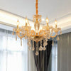 Beige Candle Style Hanging Ceiling Light Modern Crystal Drop Chandelier - Rebooters
