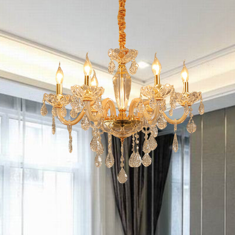 Beige Candle Style Hanging Ceiling Light Modern Crystal Drop Chandelier - Rebooters