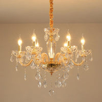 Beige Candle Style Hanging Ceiling Light Modern Crystal Drop Chandelier - Rebooters