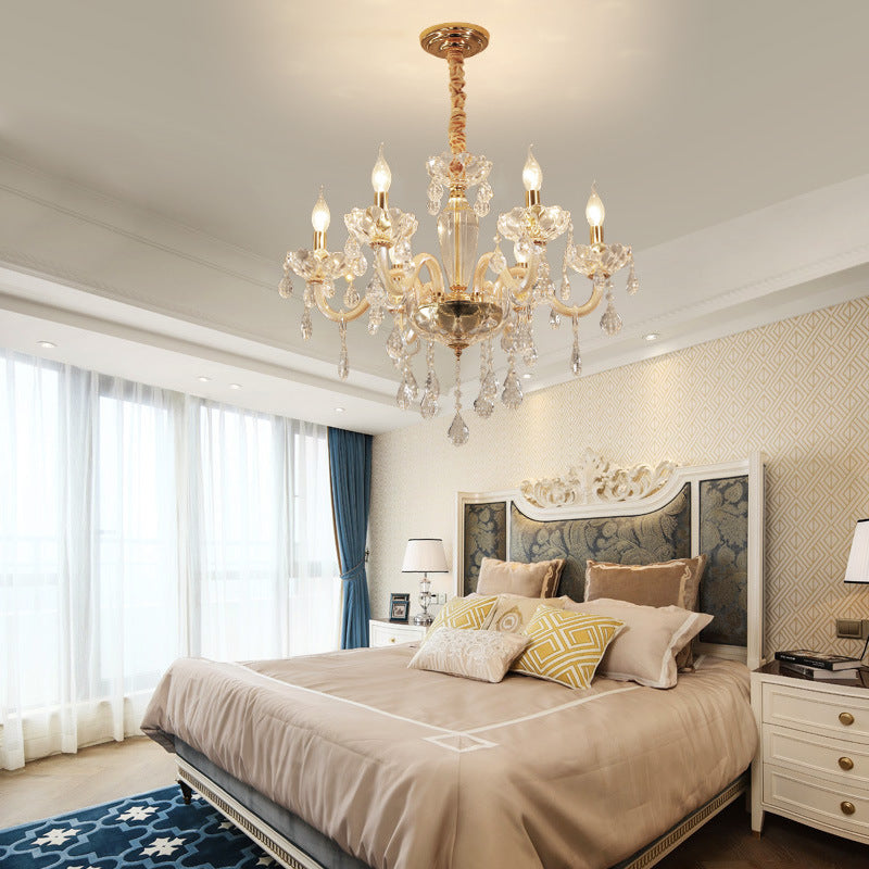 Beige Candle Style Hanging Ceiling Light Modern Crystal Drop Chandelier - Rebooters