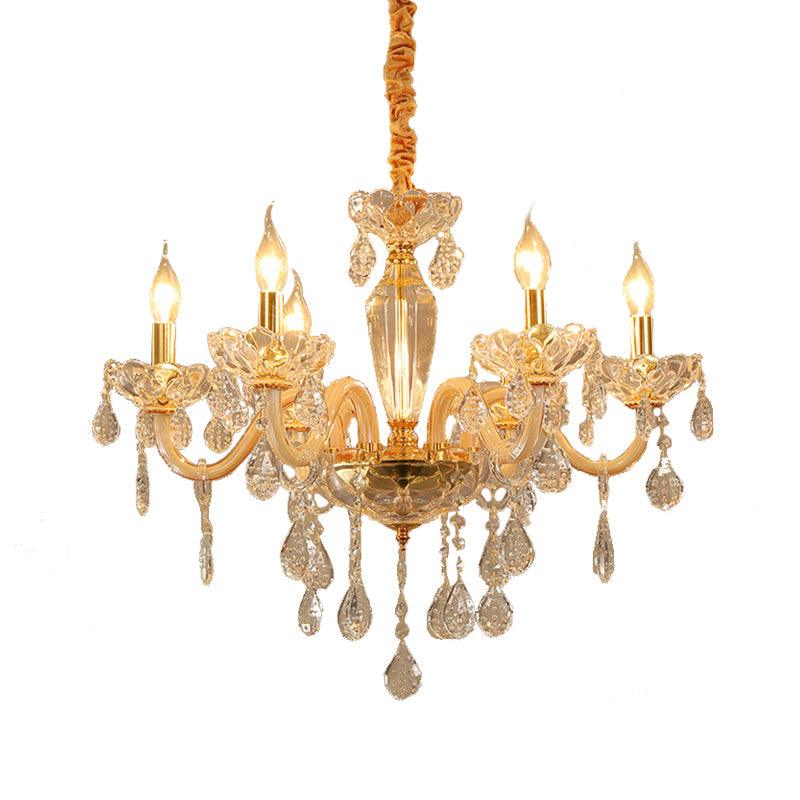 Beige Candle Style Hanging Ceiling Light Modern Crystal Drop Chandelier - Rebooters