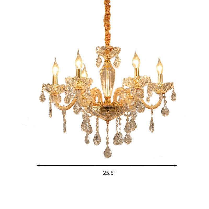 Beige Candle Style Hanging Ceiling Light Modern Crystal Drop Chandelier - Rebooters