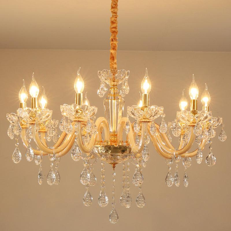 Beige Candle Style Hanging Ceiling Light Modern Crystal Drop Chandelier - Rebooters