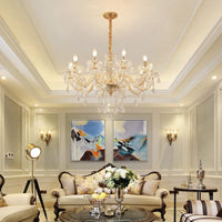 Beige Candle Style Hanging Ceiling Light Modern Crystal Drop Chandelier - Rebooters