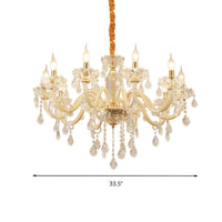 Beige Candle Style Hanging Ceiling Light Modern Crystal Drop Chandelier - Rebooters