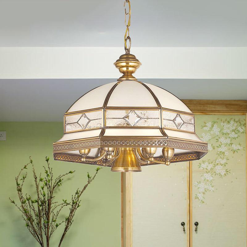 7 Bulbs Sandblasted Glass Chandelier Colonial Gold Dome - Rebooters