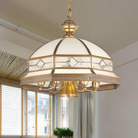 7 Bulbs Sandblasted Glass Chandelier Colonial Gold Dome - Rebooters