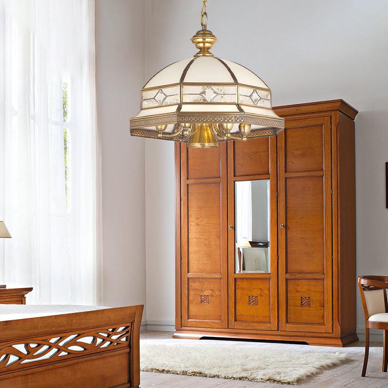 7 Bulbs Sandblasted Glass Chandelier Colonial Gold Dome - Rebooters