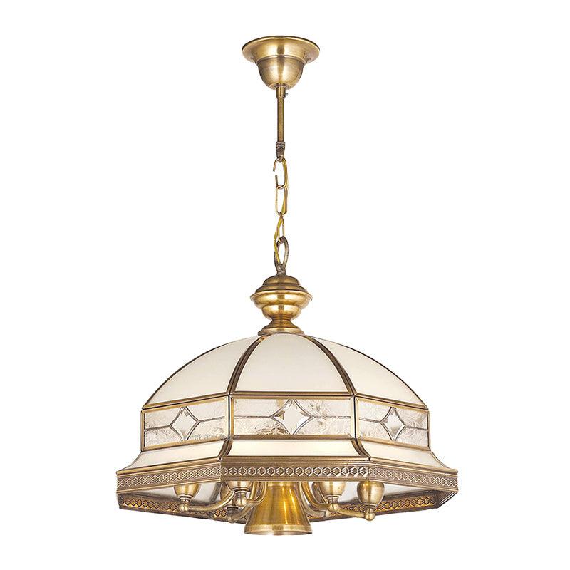 7 Bulbs Sandblasted Glass Chandelier Colonial Gold Dome - Rebooters