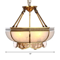 4 Bulbs Bowl Hanging Chandelier Colonial Brass Frosted Glass - Rebooters