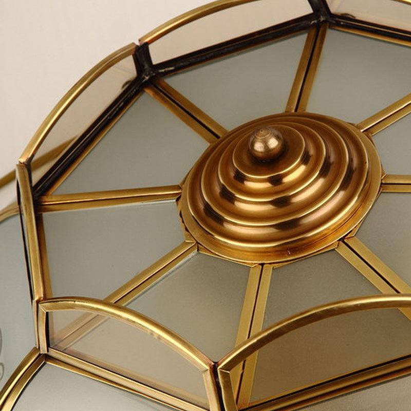 4 Bulbs Bowl Hanging Chandelier Colonial Brass Frosted Glass - Rebooters