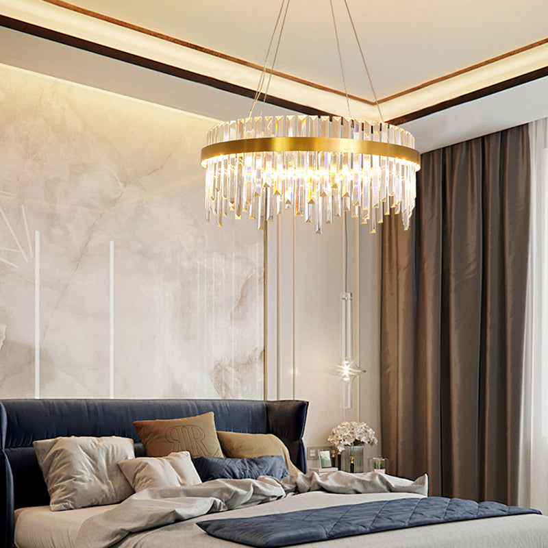 16"/19.5" Wide LED Hanging Ceiling Light in Gold Crystal - Rebooters