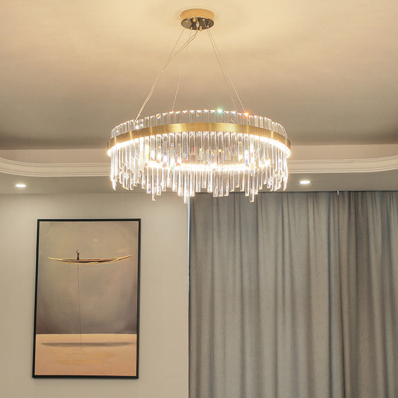 16"/19.5" Wide LED Hanging Ceiling Light in Gold Crystal - Rebooters