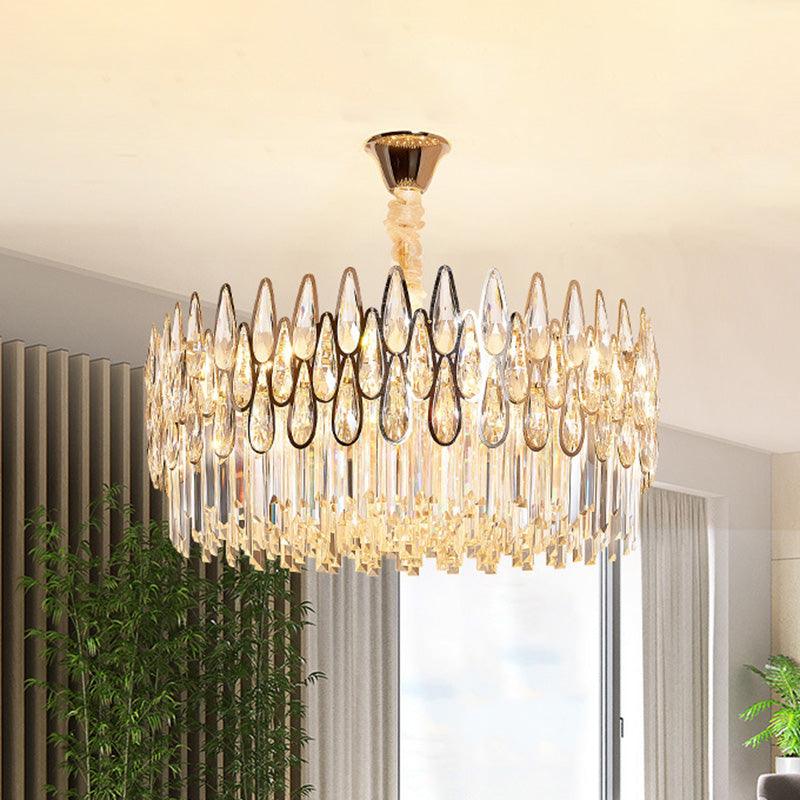 7 Heads Drum Chandelier Pendant Light Simple Clear Teardrop Crystal - Rebooters