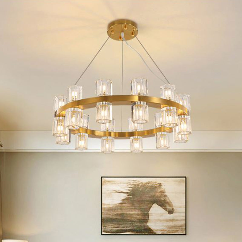 Ring Ridged Crystal Hanging Light Fixture Postmodern 24 Heads Bedroom Pendant Chandelier Gold - Rebooters