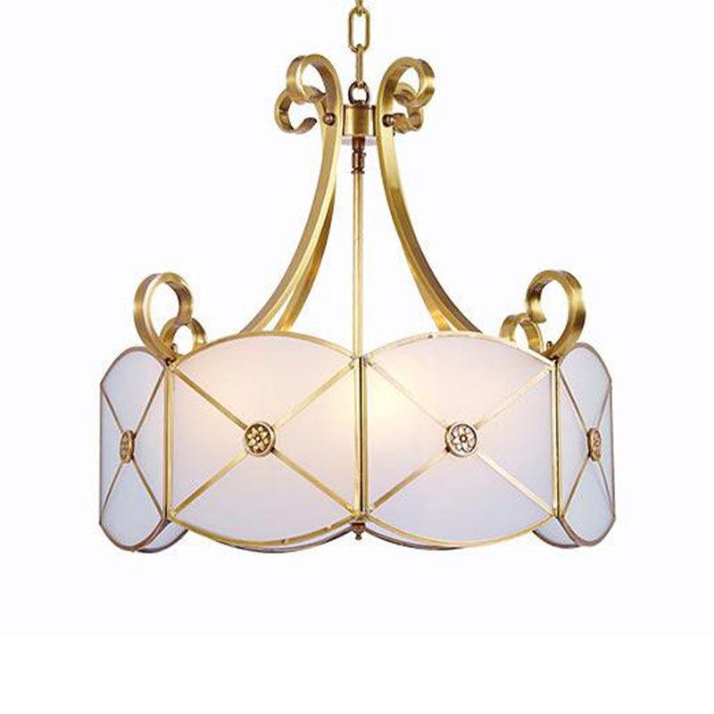 4 Lights Chandelier Pendant Light Colonial Scalloped White Glass - Rebooters