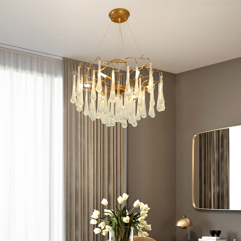 Gold Branch Ceiling Chandelier Postmodern Waterdrop Crystal 5 Heads Dining Room Lighting - Rebooters