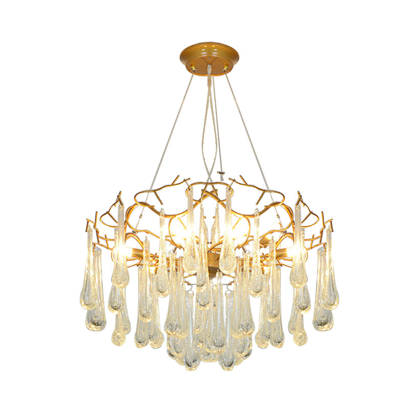 Gold Branch Ceiling Chandelier Postmodern Waterdrop Crystal 5 Heads Dining Room Lighting - Rebooters