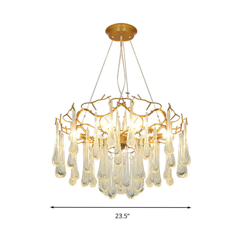Gold Branch Ceiling Chandelier Postmodern Waterdrop Crystal 5 Heads Dining Room Lighting - Rebooters