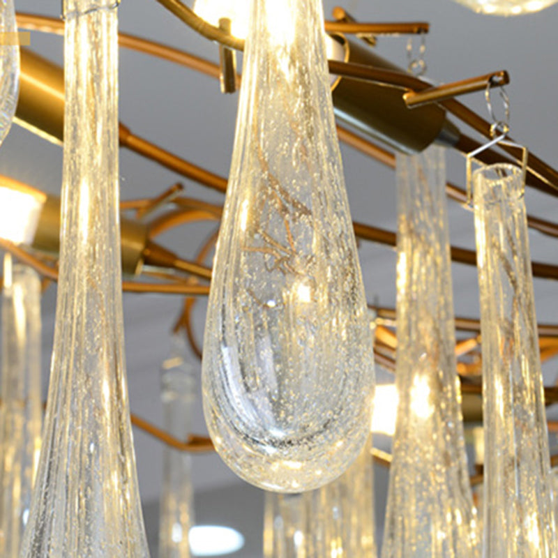 Gold Branch Ceiling Chandelier Postmodern Waterdrop Crystal 5 Heads Dining Room Lighting - Rebooters