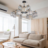 12 Heads Cylinder Chandelier Lighting Traditional Clear Crystal - Rebooters